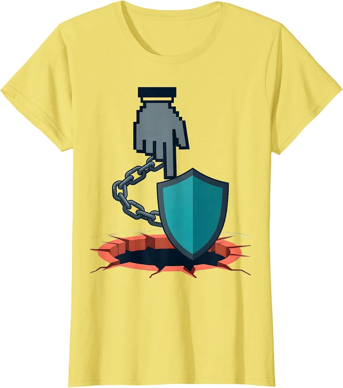 Women's Cursor Hand Shield Cybersecurity IT Security Humor T-Shirt - Lemon Yellow