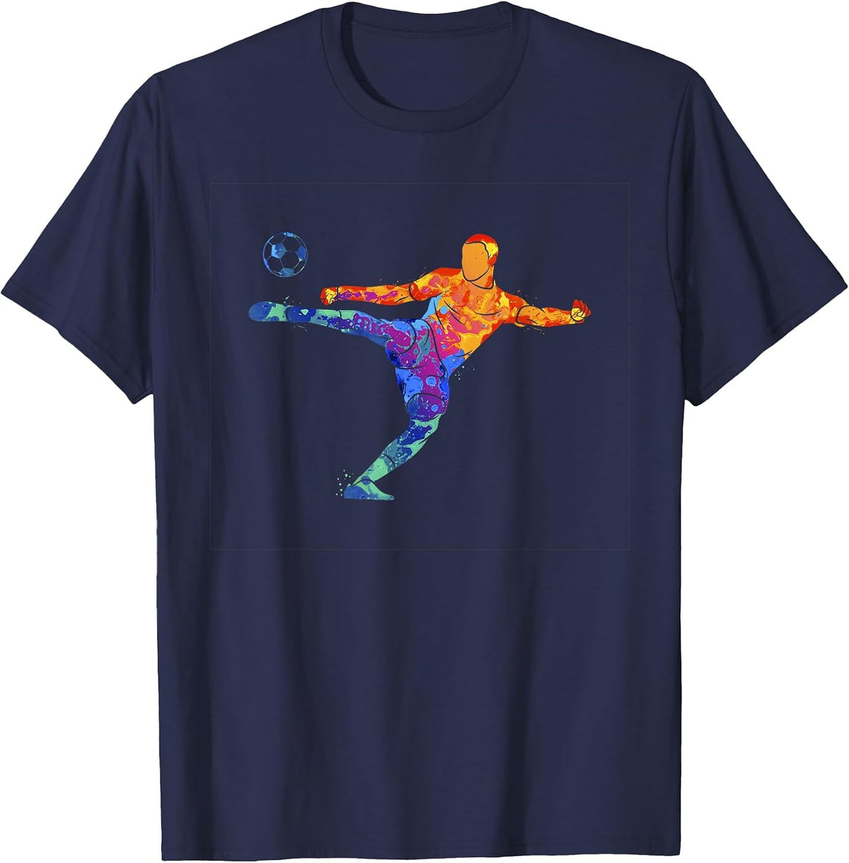 Soccer Athlete Sports Graphic Drawing T-Shirt - Navy Blue