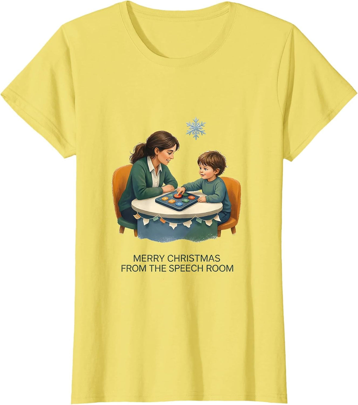 Merry Christmas From The Speech Room Retro Groovy SLP Gift T-Shirt - Lemon Yellow