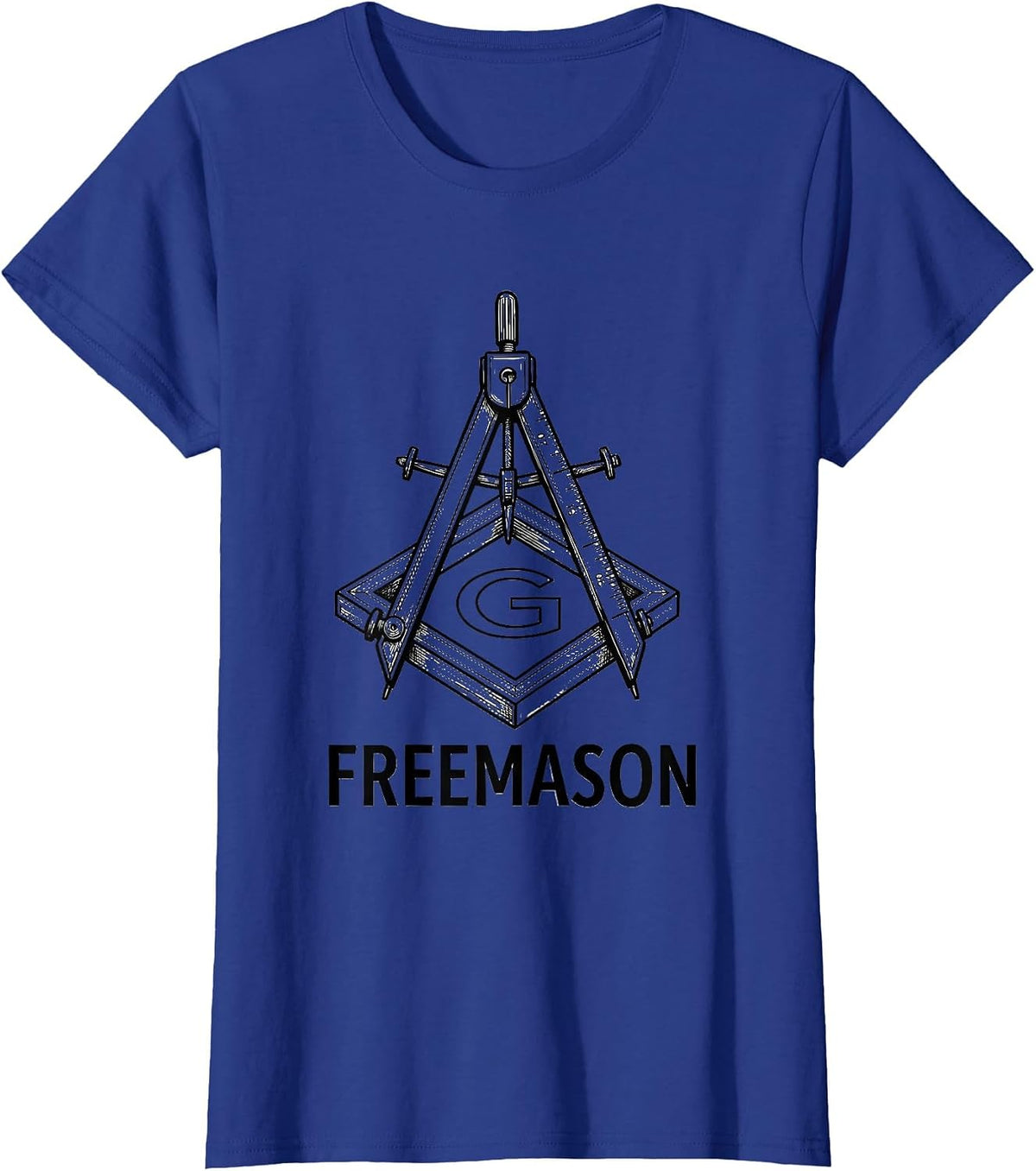 Women's Freemason Line Art Square and Compass Masonic Pride T-Shirt - Royal Blue
