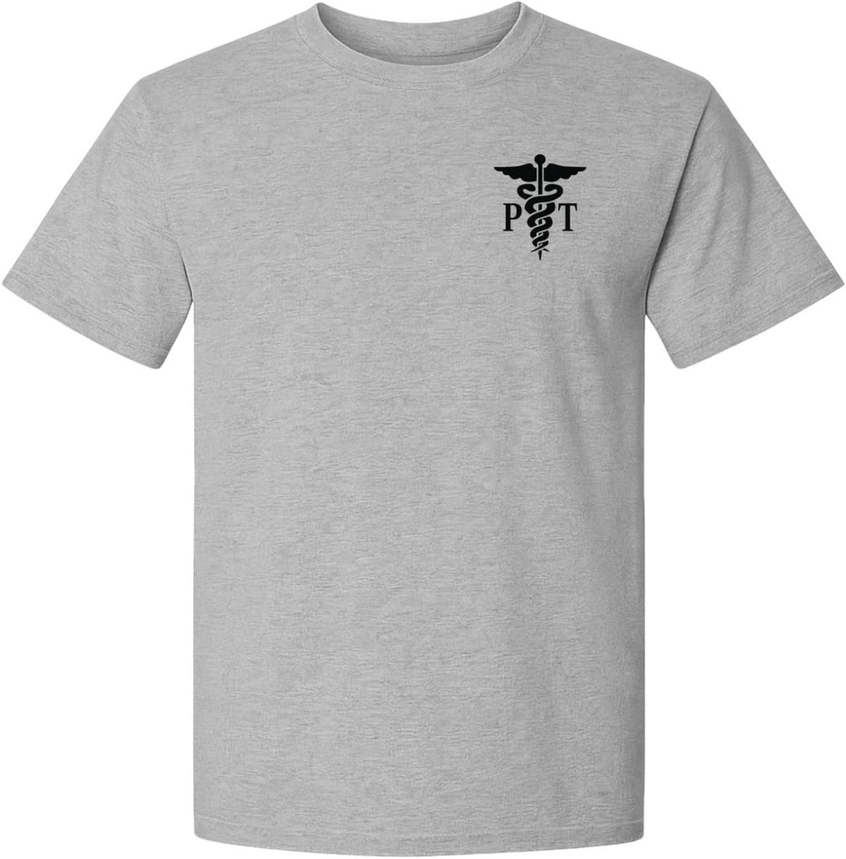 Physical Therapist T-Shirt, Small Left Chest PT Caduceus Design for Therapy Professionals - Athletic Heather