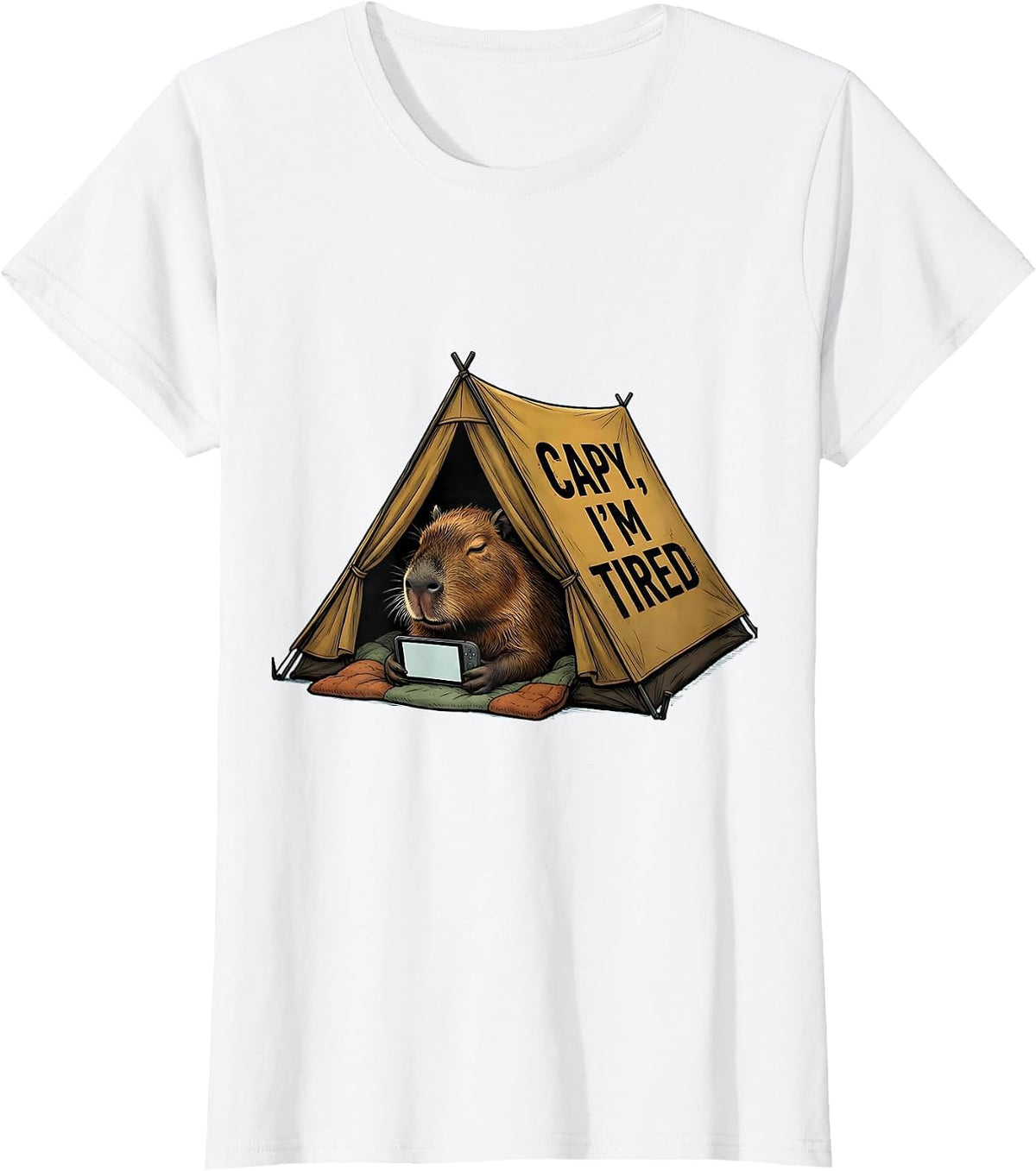 Capy, I'm Tired Funny Capybara Gamer Humor Video Games T-Shirt - White