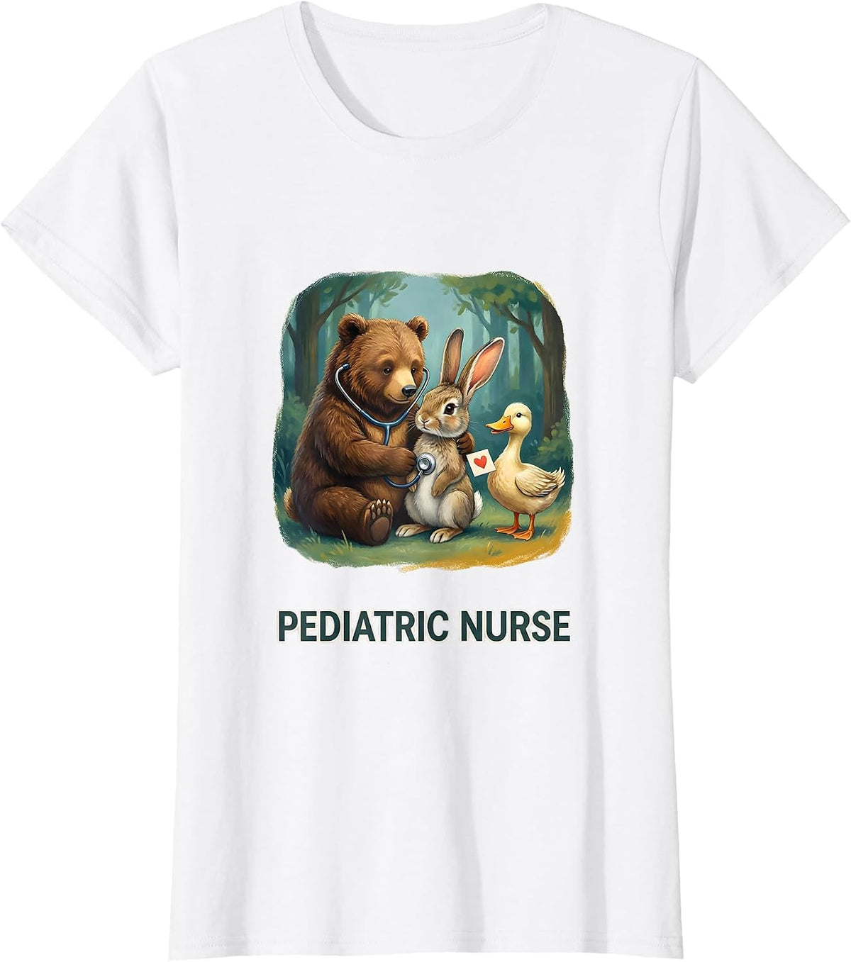 Women's Pediatric Nurse Cute Animal Storybook NICU PICU Nurse T-Shirt - White