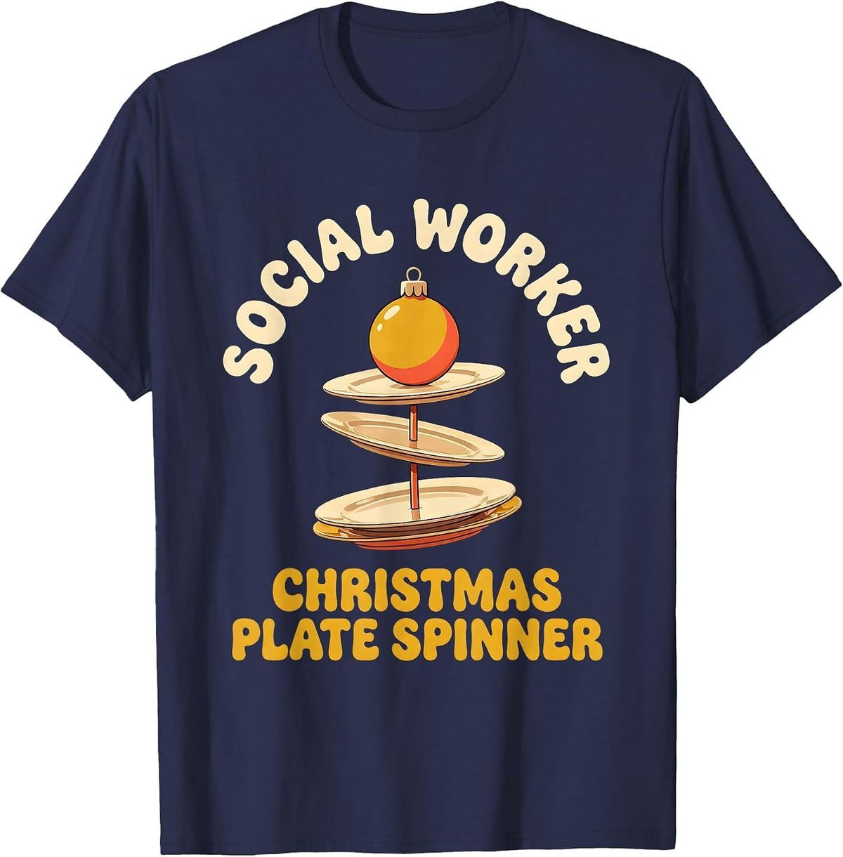 Men's Social Worker, Christmas Plate Spinner Retro Social Work T-Shirt - Navy Blue