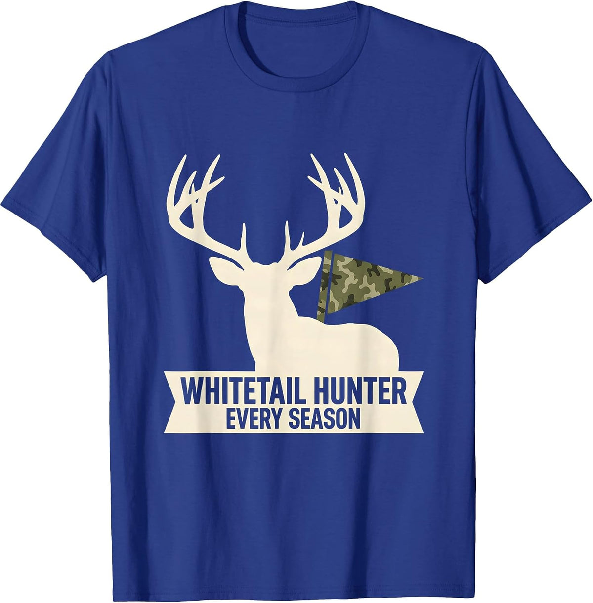 Whitetail Hunter, Every Season Silhouette Camo Dad Humor T-Shirt - Royal Blue