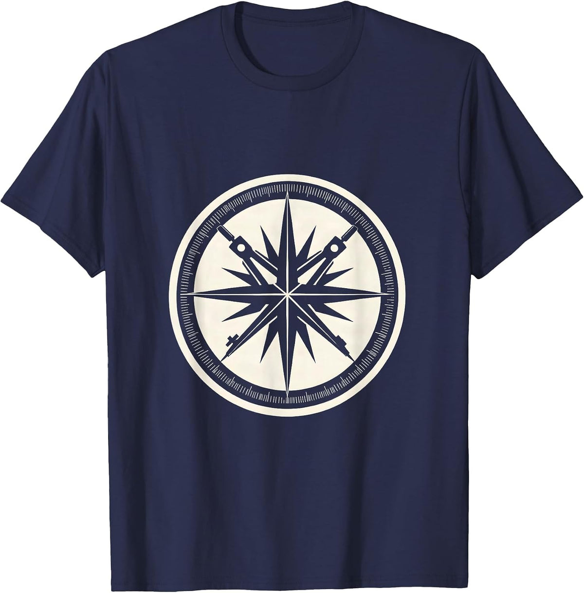 Men's Compass Protractor Geometric Starburst Design T-Shirt - Navy Blue