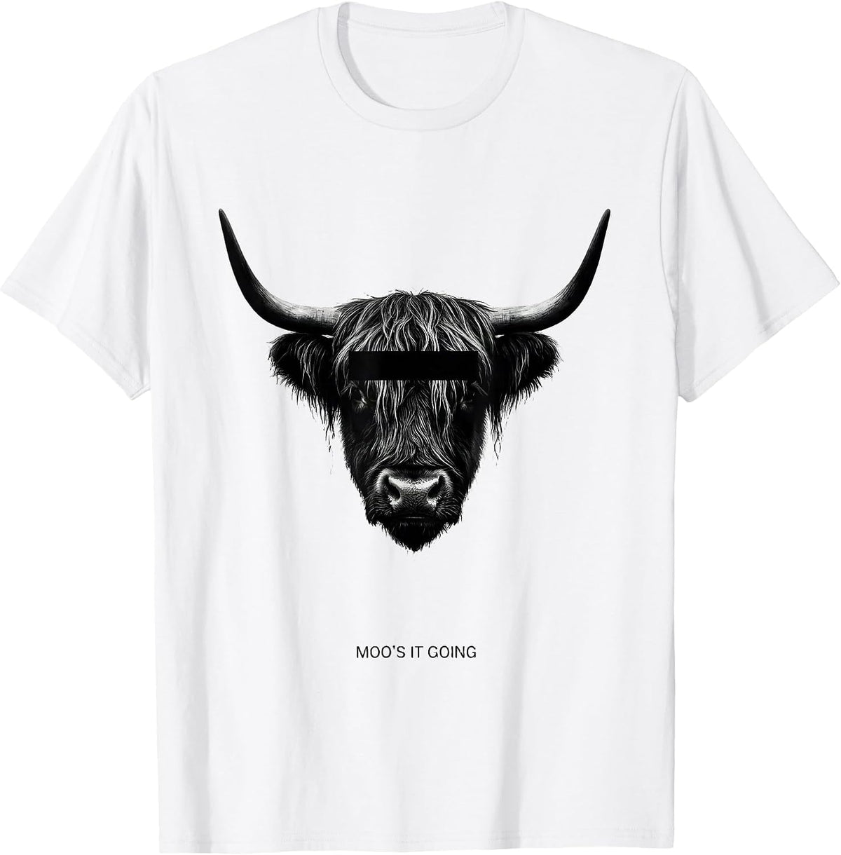 Men's Moo's It Going Minimalist Highland Cow Whimsical Humor T-Shirt - White