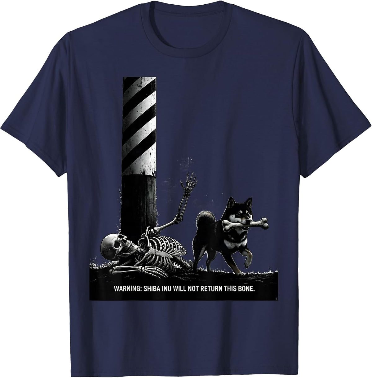 Warning: Shiba Inu Will Not Return This Bone Funny Dog Mom T-Shirt - Navy Blue