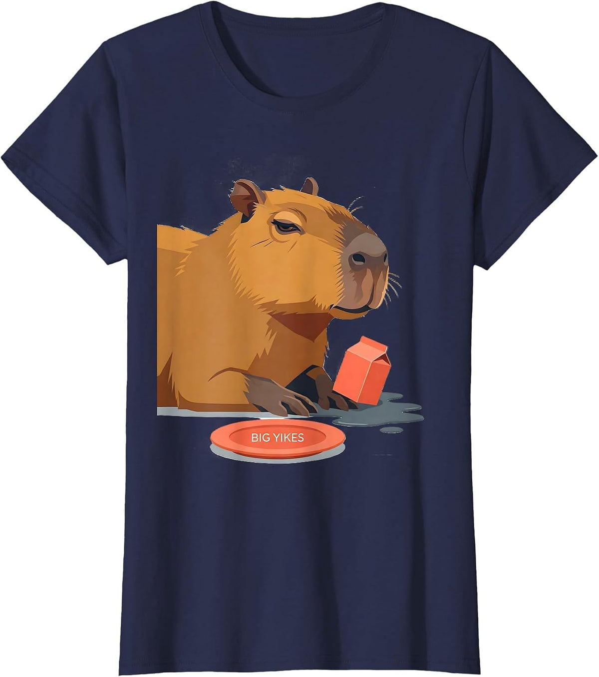 Women's Big Yikes Funny Capybara Animal Meme Humor T-Shirt - Navy Blue