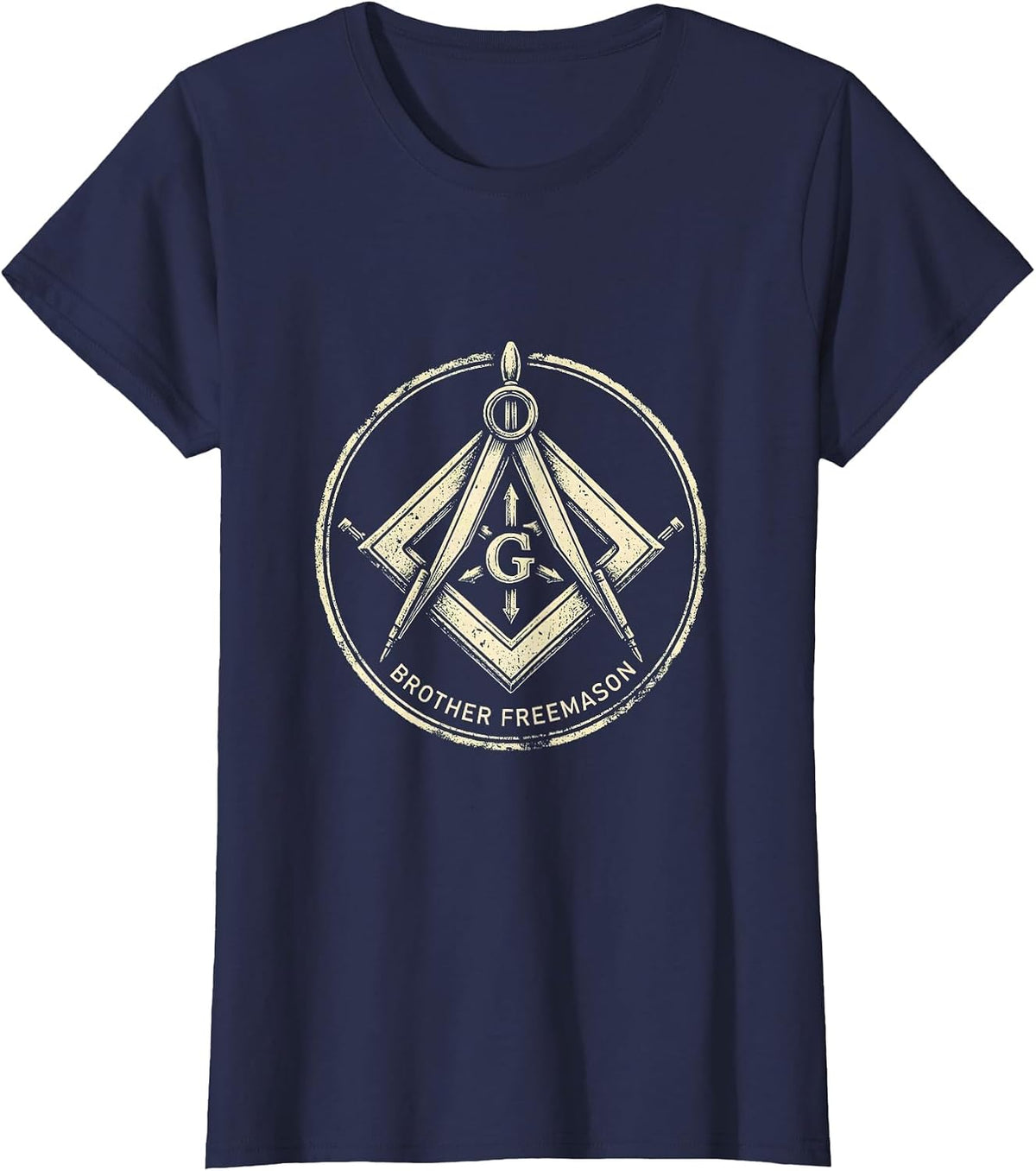 Women's Brother Freemason Rubber Stamp Square and Compass Masonic T-Shirt - Navy Blue