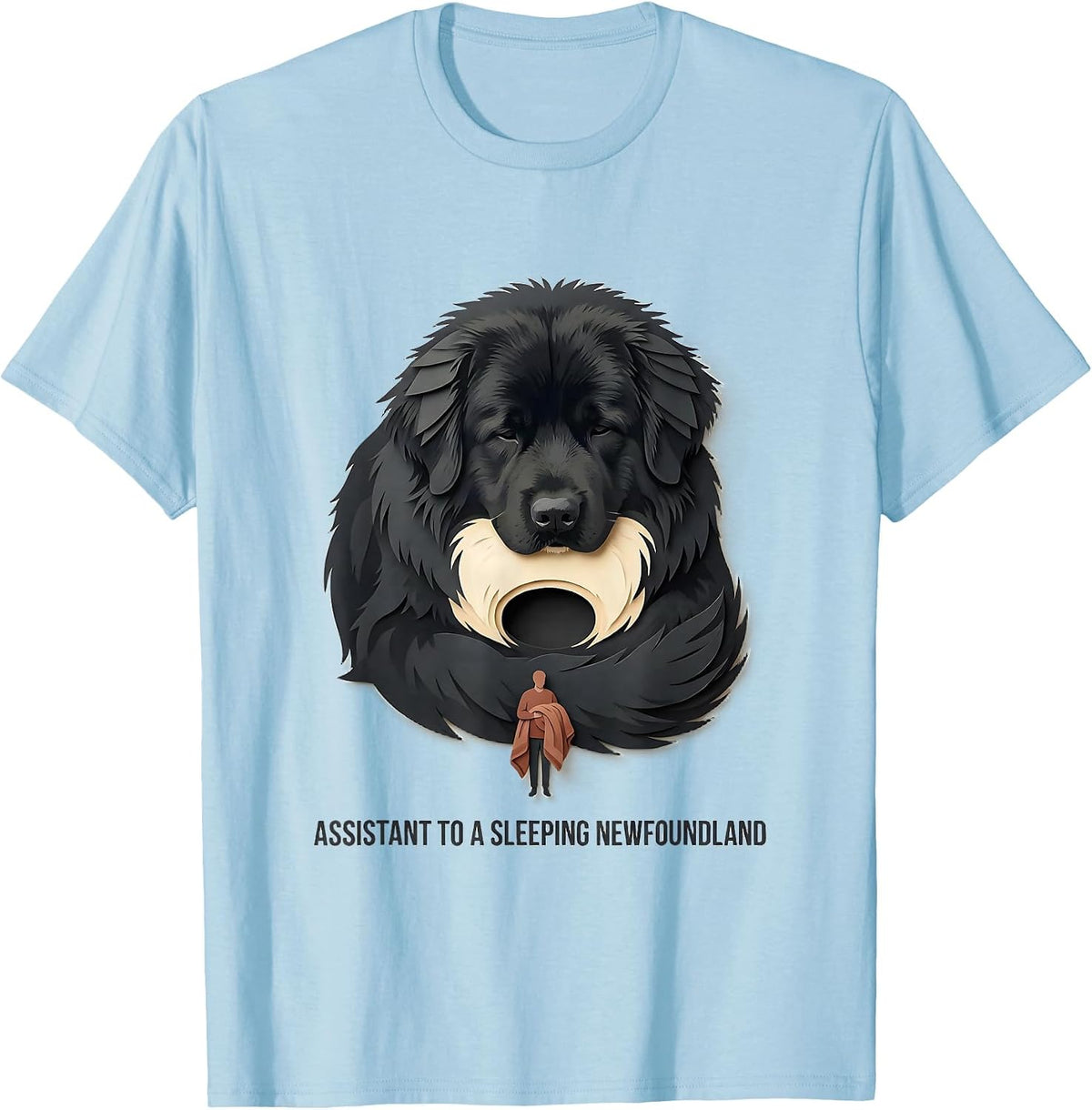 Men's Assistant To A Sleeping Newfoundland Paper-Cutout Dog Lover T-Shirt - Baby Blue