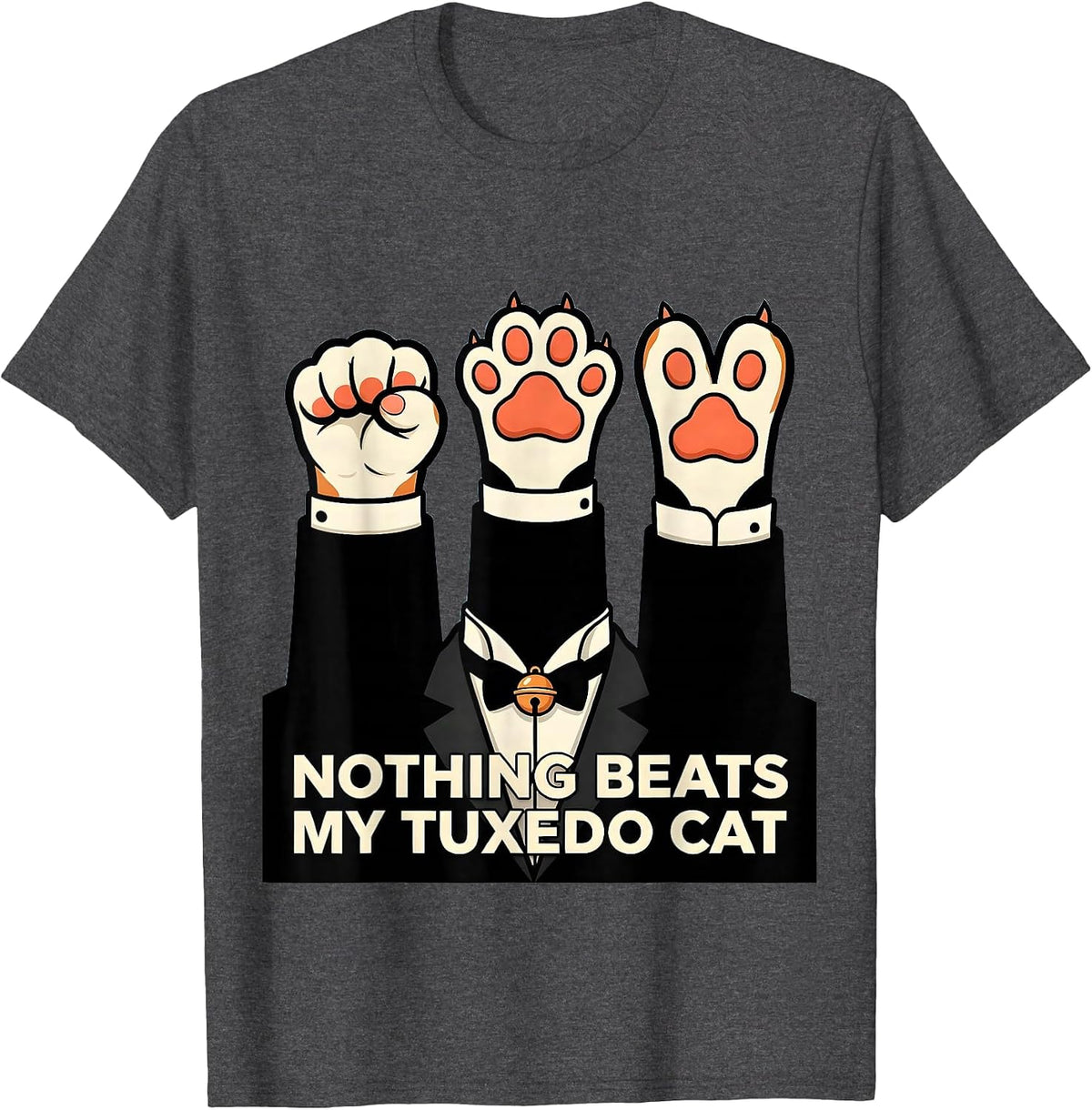 Men's Nothing Beats My Tuxedo Cat Funny Cat Lover Rock Paper T-Shirt - Dark Heather Grey