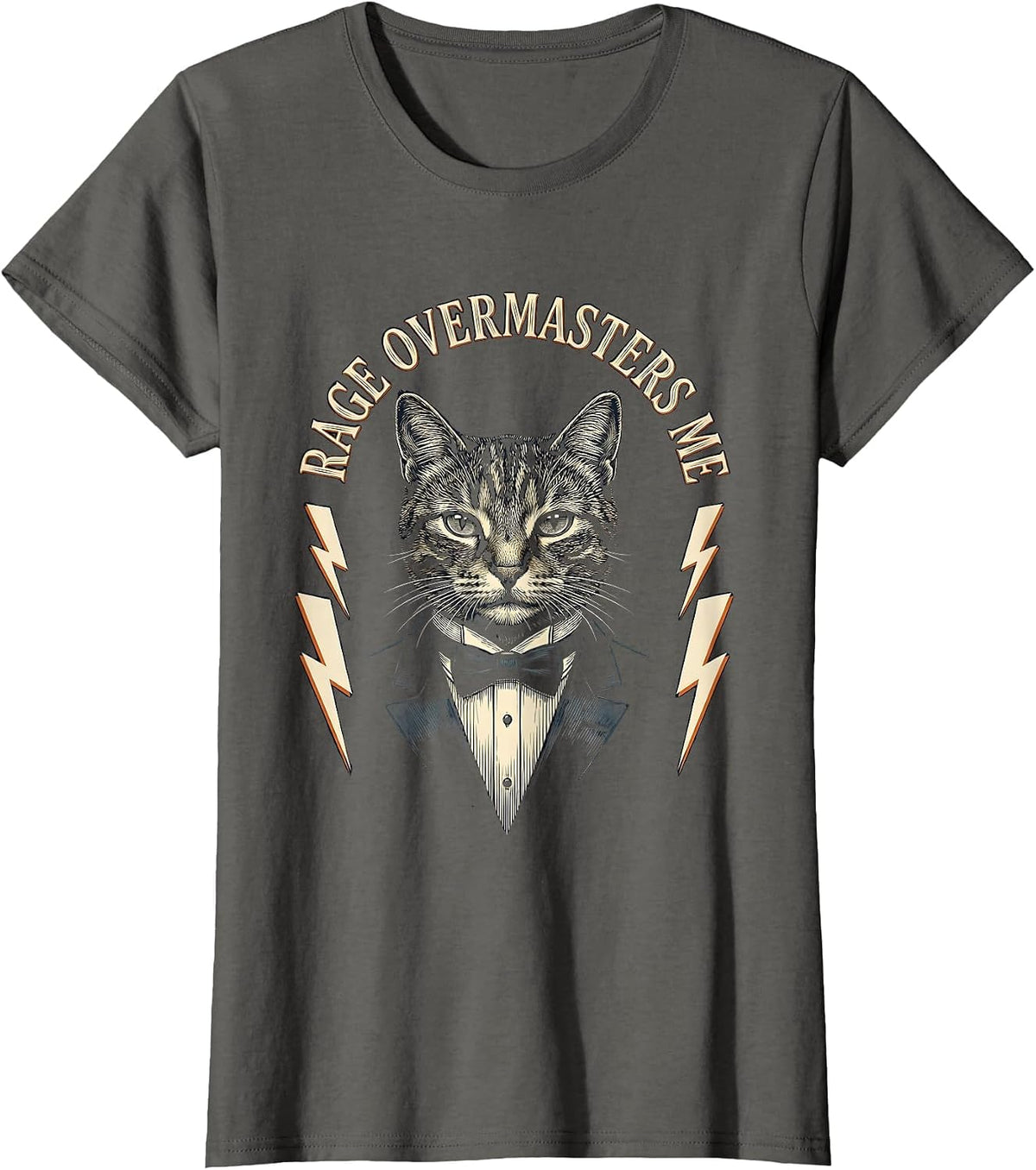 Women's Rage Overmasters Me Funny Tuxedo Cat Meme Humor T-Shirt - Asphalt Grey