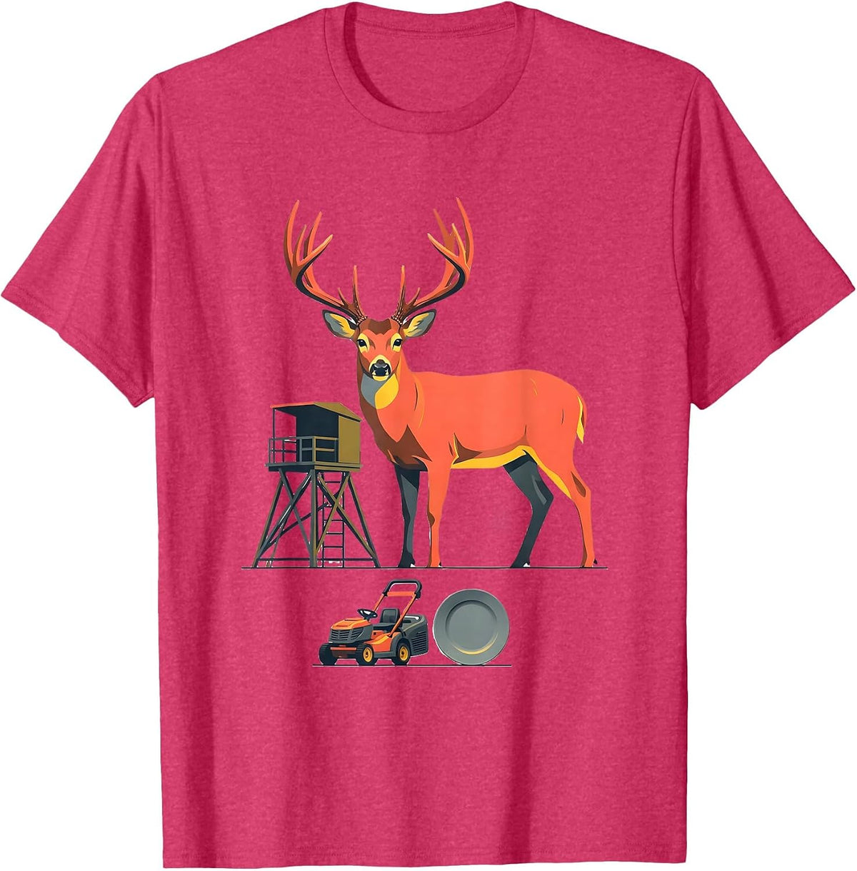 Men's Whitetail Buck Hunting Stand Flat Vector Humor T-Shirt - Red Heather