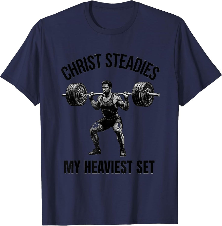 Christ Steadies My Heaviest Set Faith Motivation Christian T-Shirt - Navy Blue