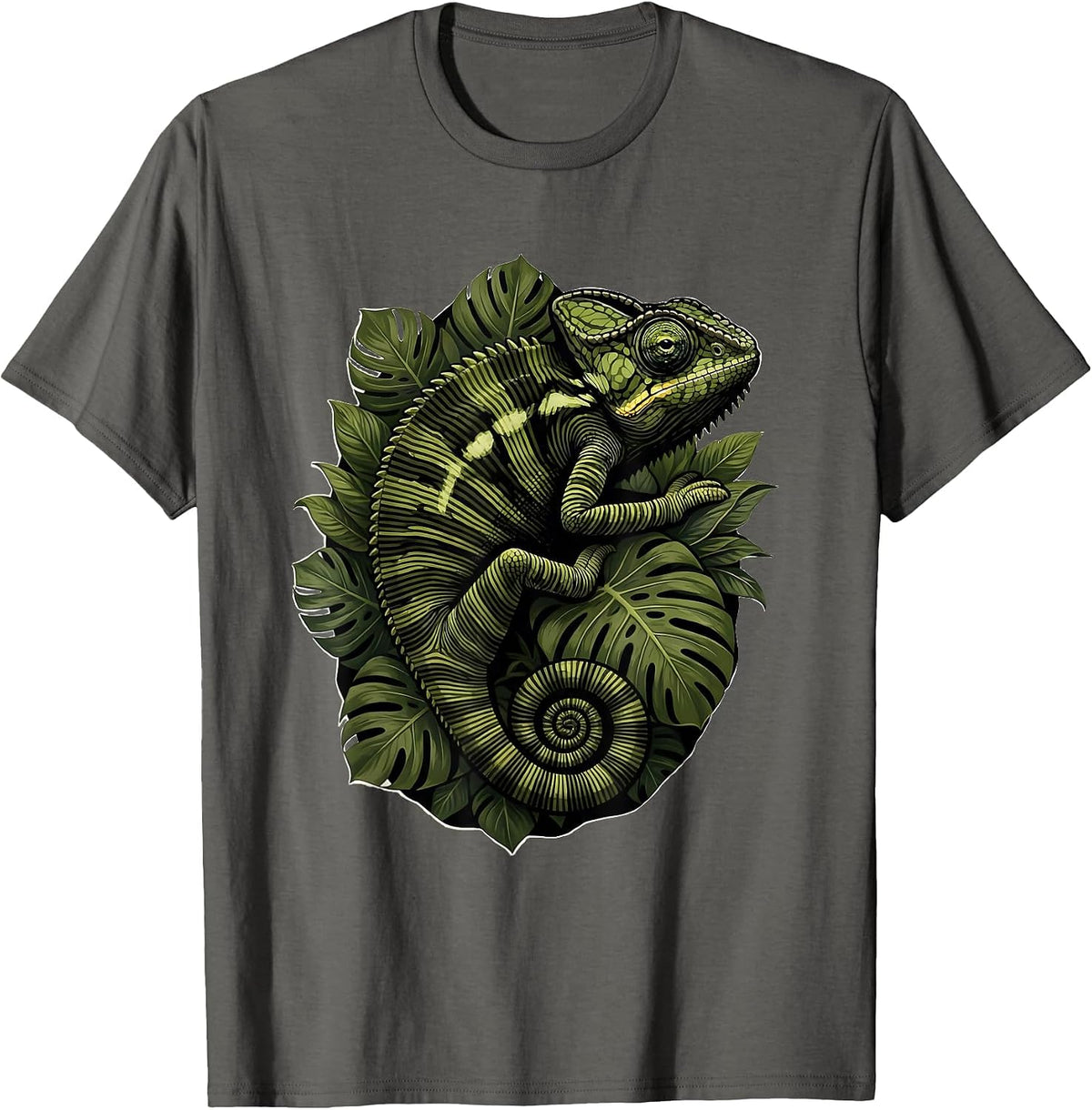 Chameleon Camouflage Forest Illustration T-Shirt - Asphalt Grey