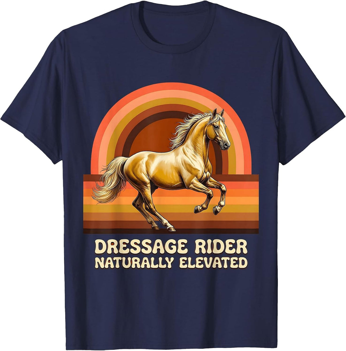 Dressage Rider Naturally Elevated Retro Design T-Shirt - Navy Blue