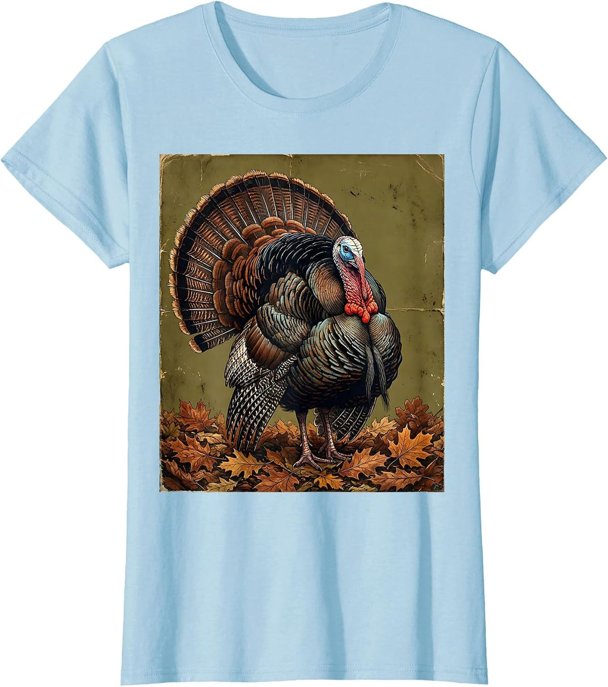 Camo Turkey Strutting Through Fallen Leaves T-Shirt - Baby Blue