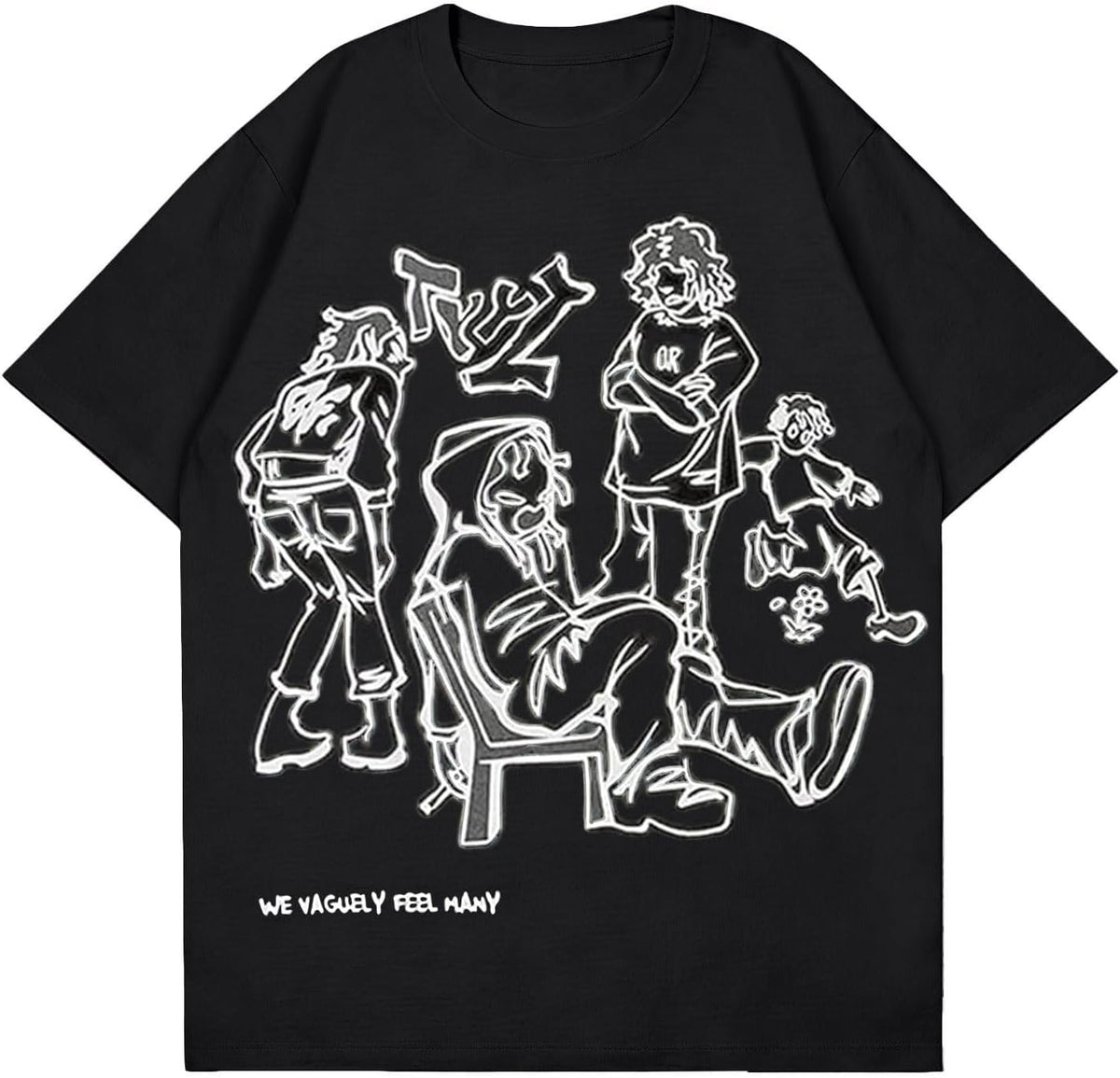 Mens Graphic Tees Oversized Creative Graffiti Tshirt - 5# Black