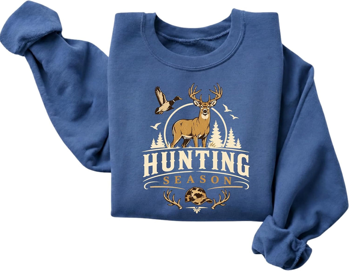 FITIN Hunting Season Whitetail Deer Duck Outdoors Graphic Sweatshirt - Indigo Blue