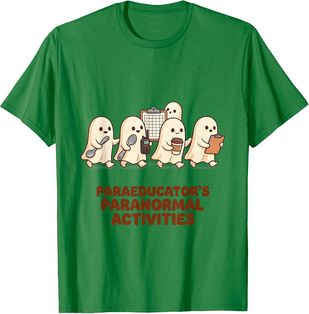 Men's Paraeducator's Paranormal Activities Cute Kawaii Ghost T-Shirt - Kelly Green