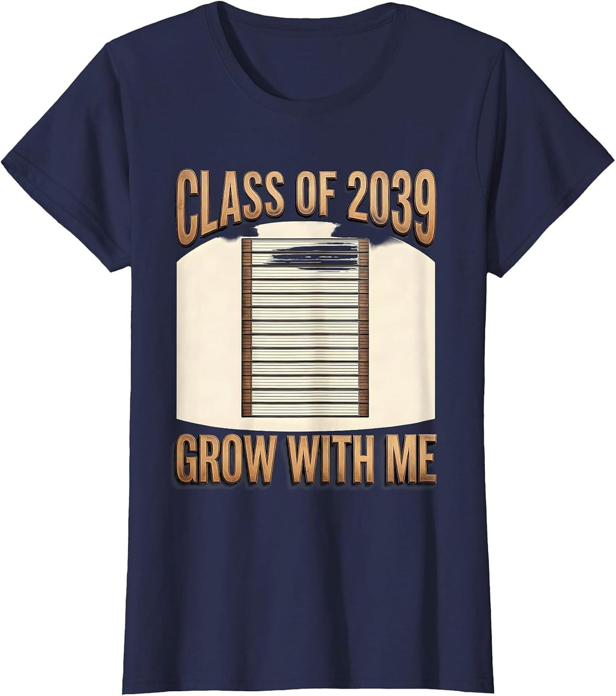 Women's Class Of 2039 Grow With Me Sentimental Keepsake First Day T-Shirt - Navy Blue