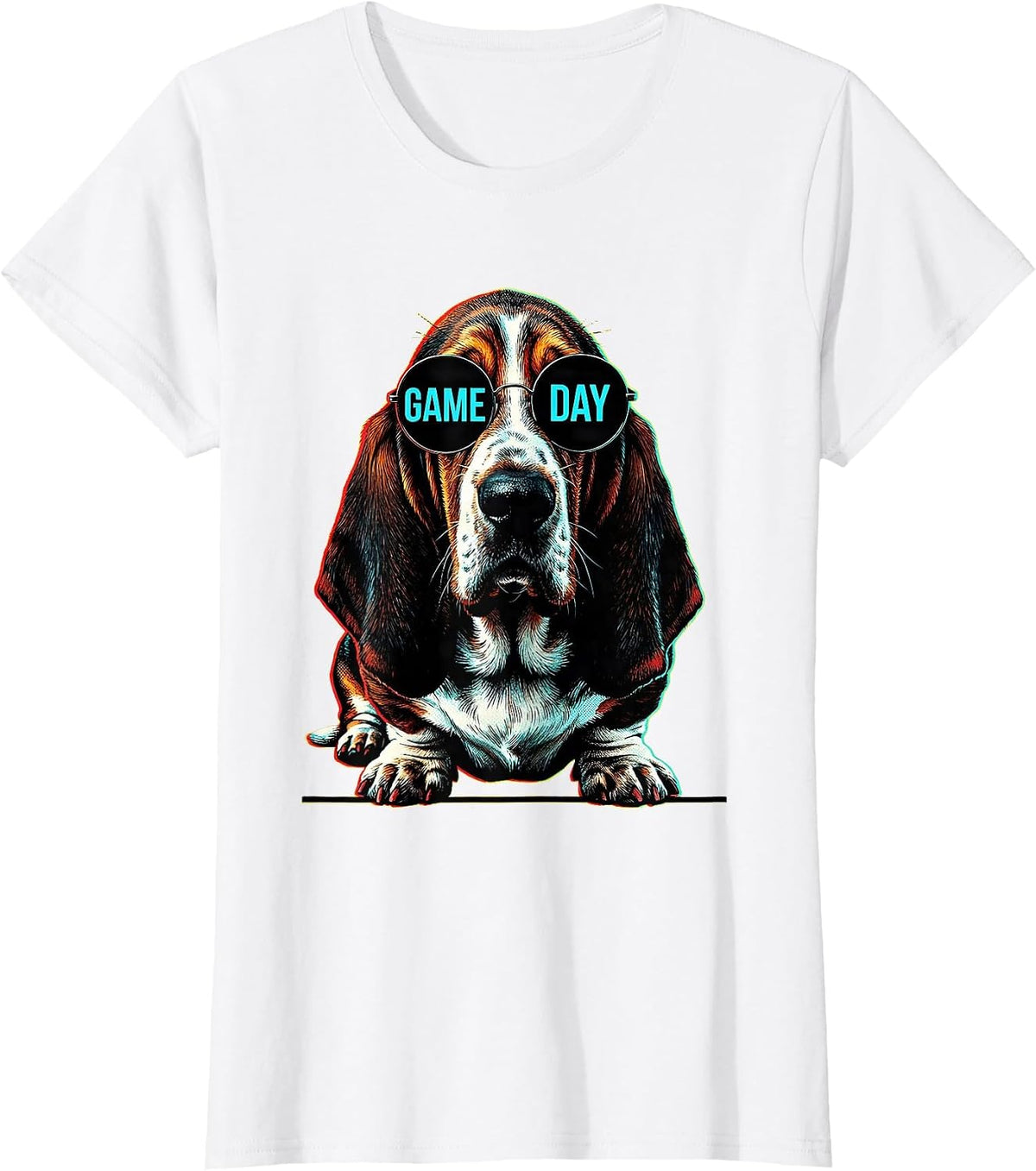 Game Day Pop Art Basset Hound Mascot Sunglasses Humor T-Shirt - White