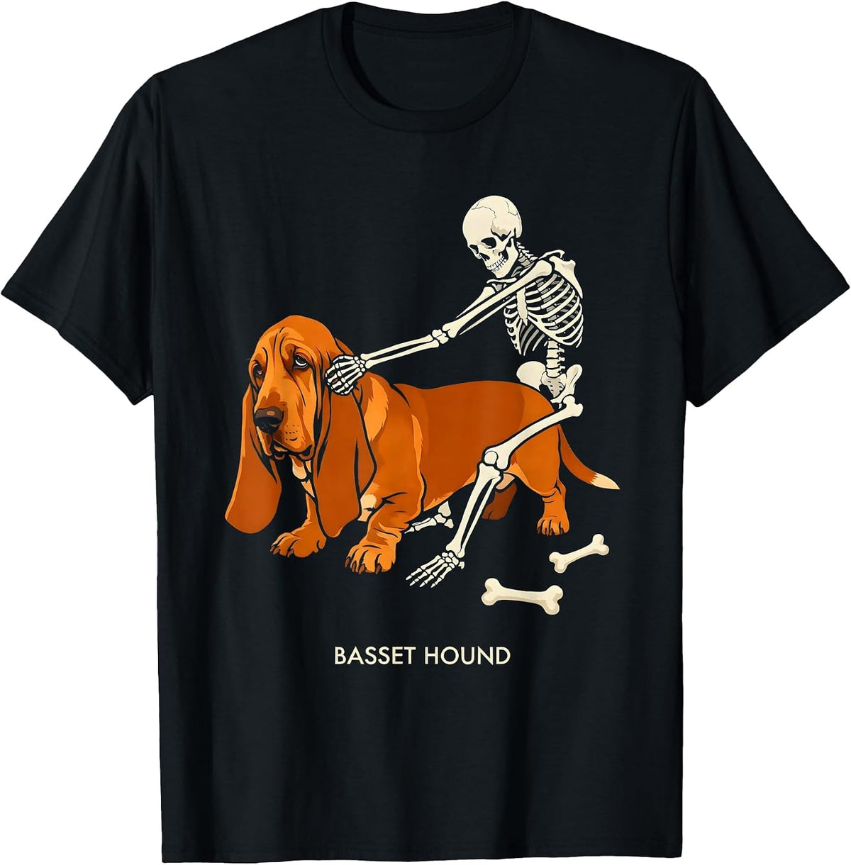Men's Basset Hound Funny Skeleton Chasing Halloween Dog Mom Pet T-Shirt - Black