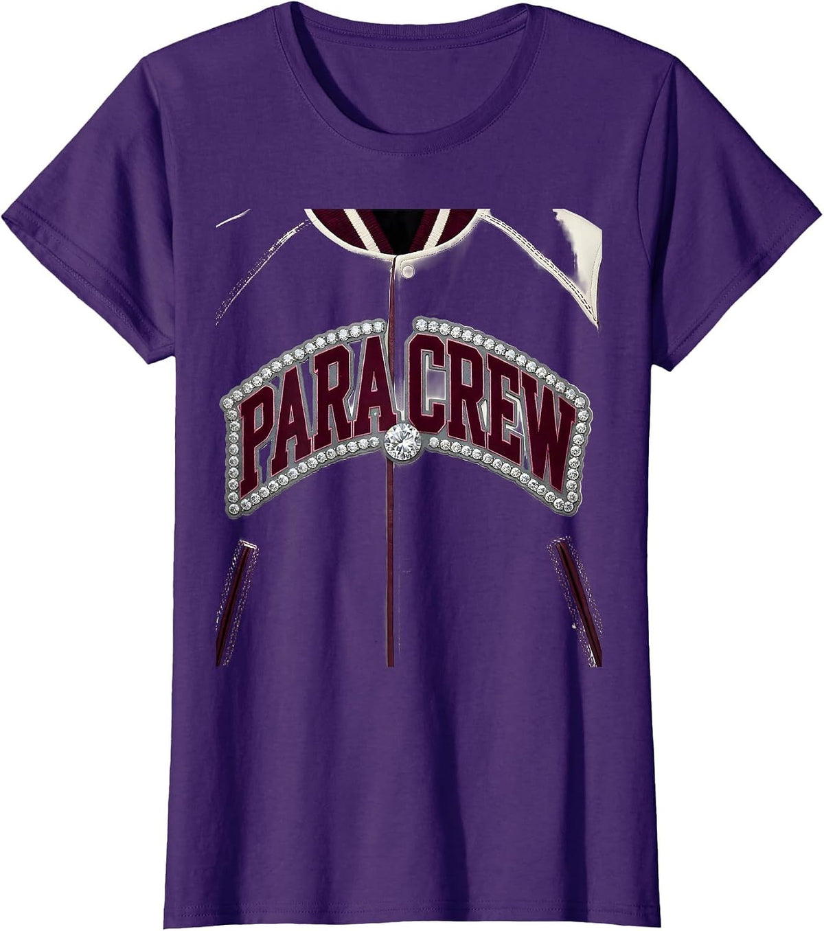 Women's Para Crew Sparkle Varsity Teacher Aide Appreciation Back T-Shirt - Purple