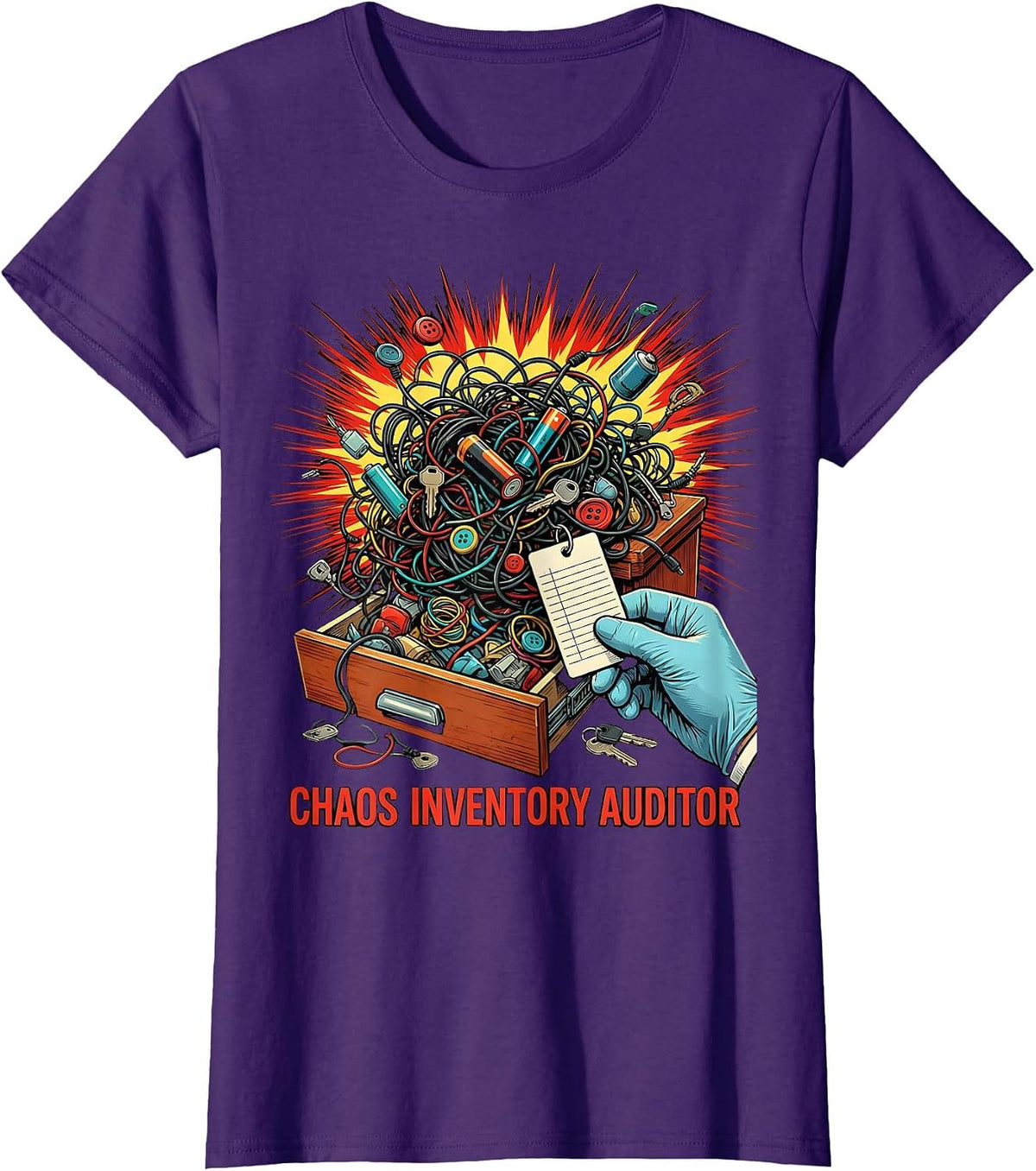 Women's Chaos Inventory Auditor Pop Art Funny Chaos Coordinator T-Shirt - Purple