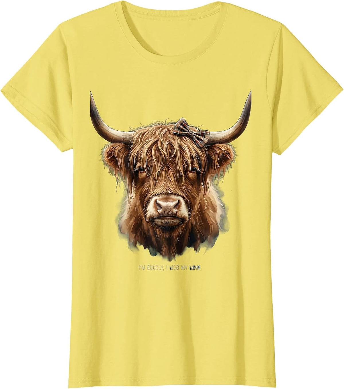 I’m Cuddly I Moo My Mind Cute Highland Cow Character Humor T-Shirt - Lemon Yellow