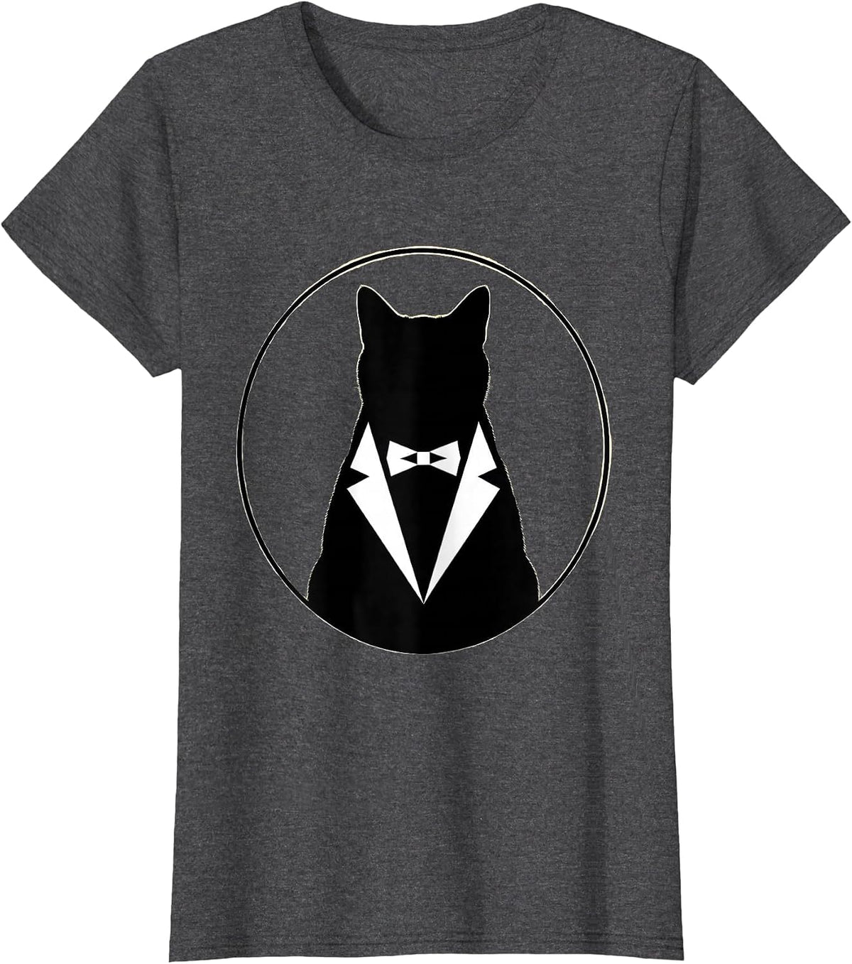 Women's Dapper Cat in Tuxedo Illustration T-Shirt - Dark Heather Grey