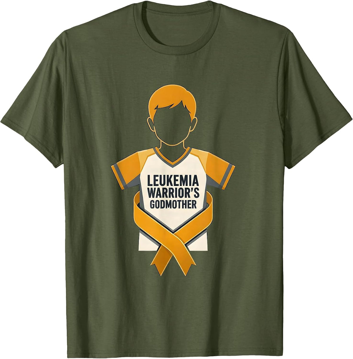Men's Leukemia Warrior's Godmother Flat Vector Family Support T-Shirt - Olive Green