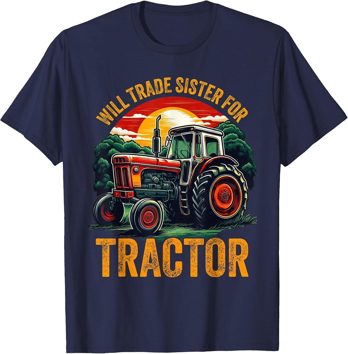 Funny Will Trade Sister for Tractor Farmer Farm Farming Boys T-Shirt - Navy Blue