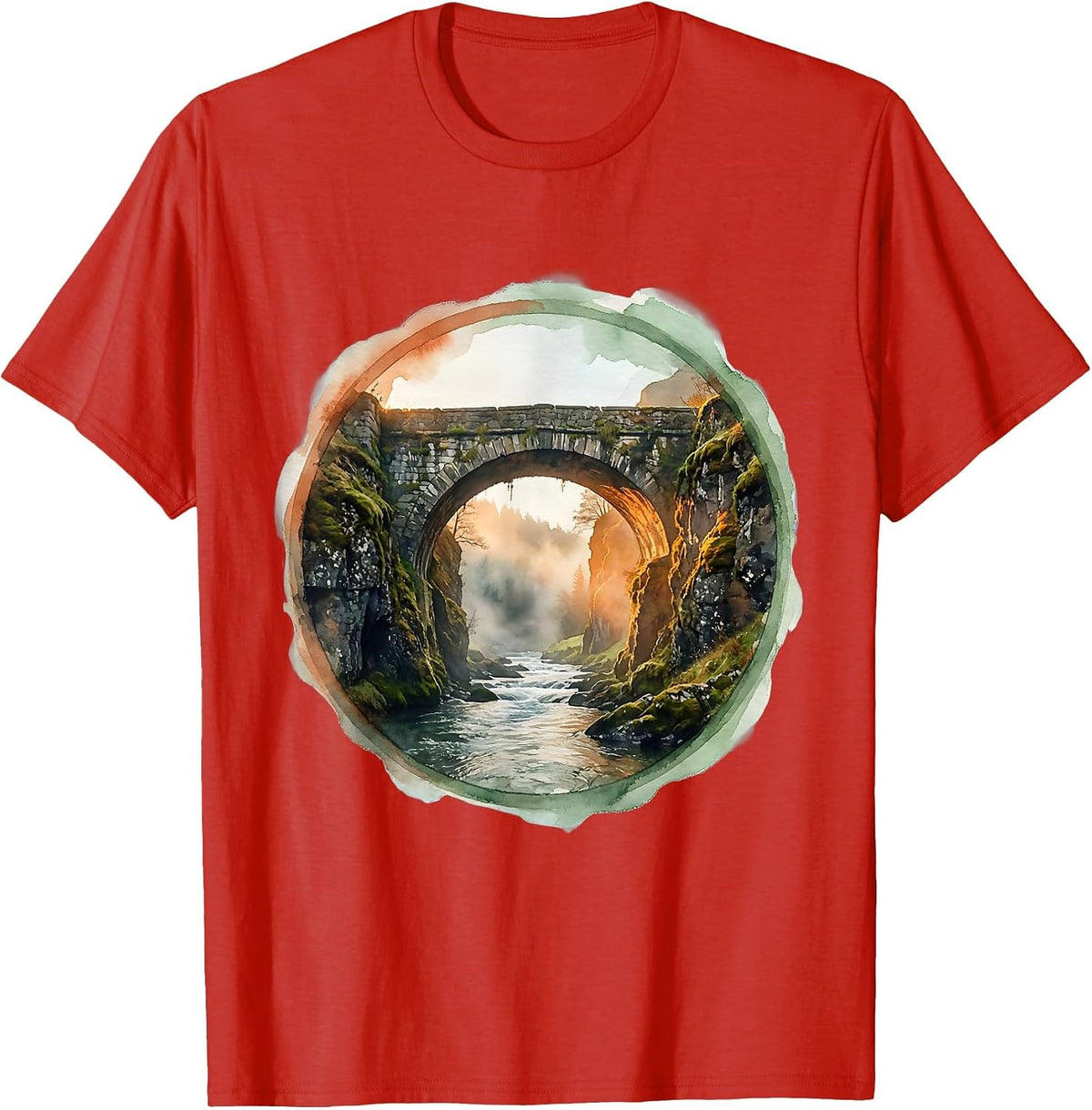 Men's Social Worker Bridge Graphic Illustration T-Shirt - Red