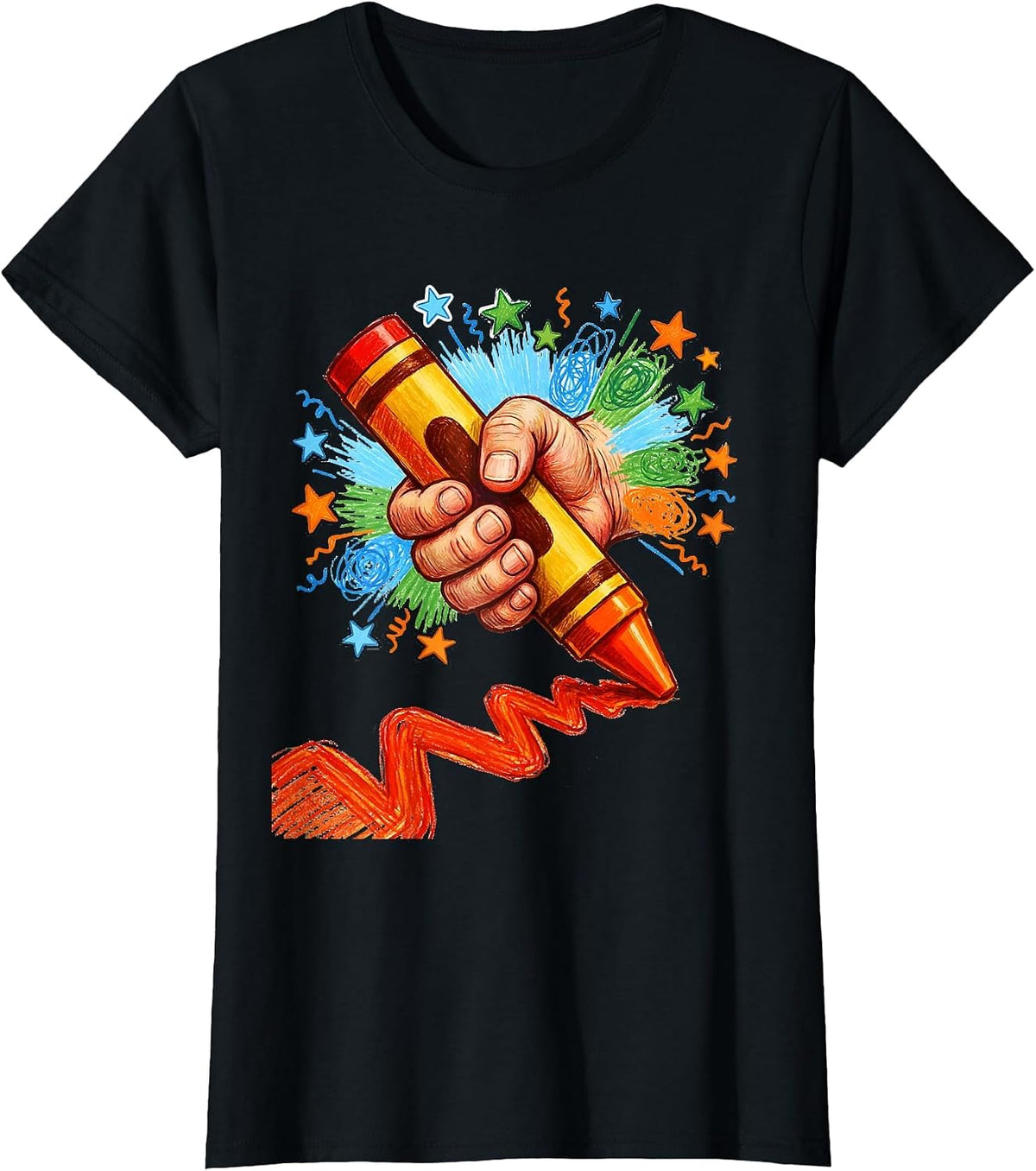 Women's Bold Crayon Streak Graphic Tee T-Shirt - Black
