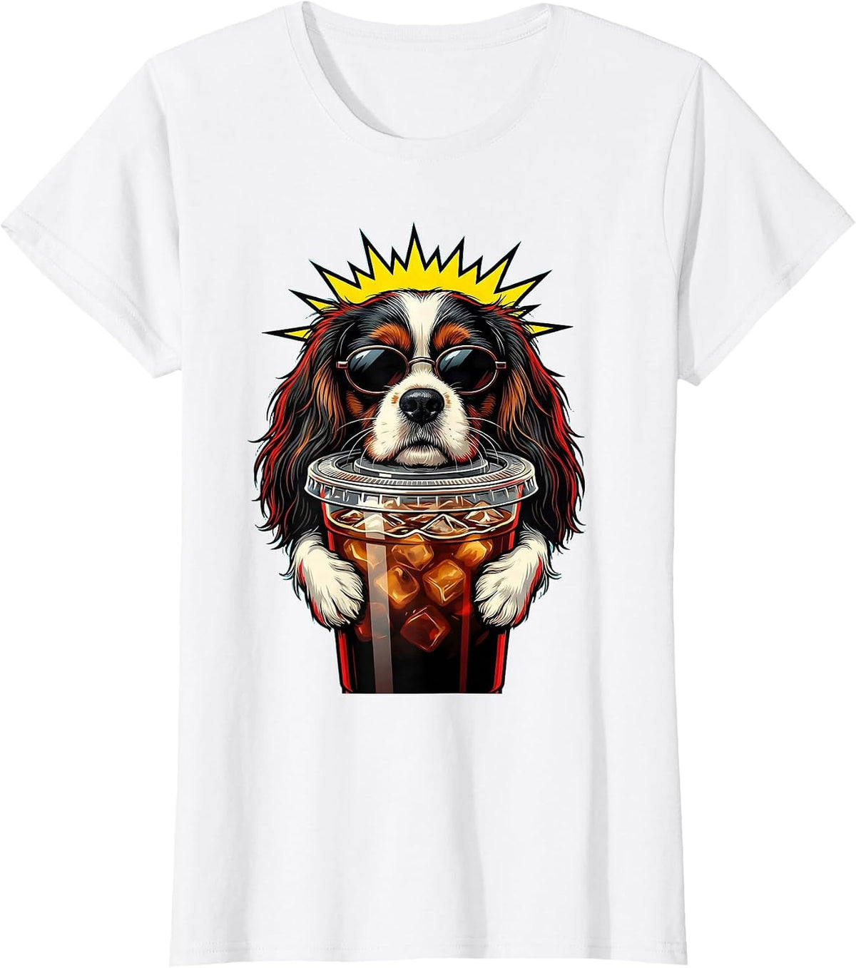 Women's Cavalier King Charles Spaniel Pop Art Dog Lover Iced Coffee T-Shirt - White