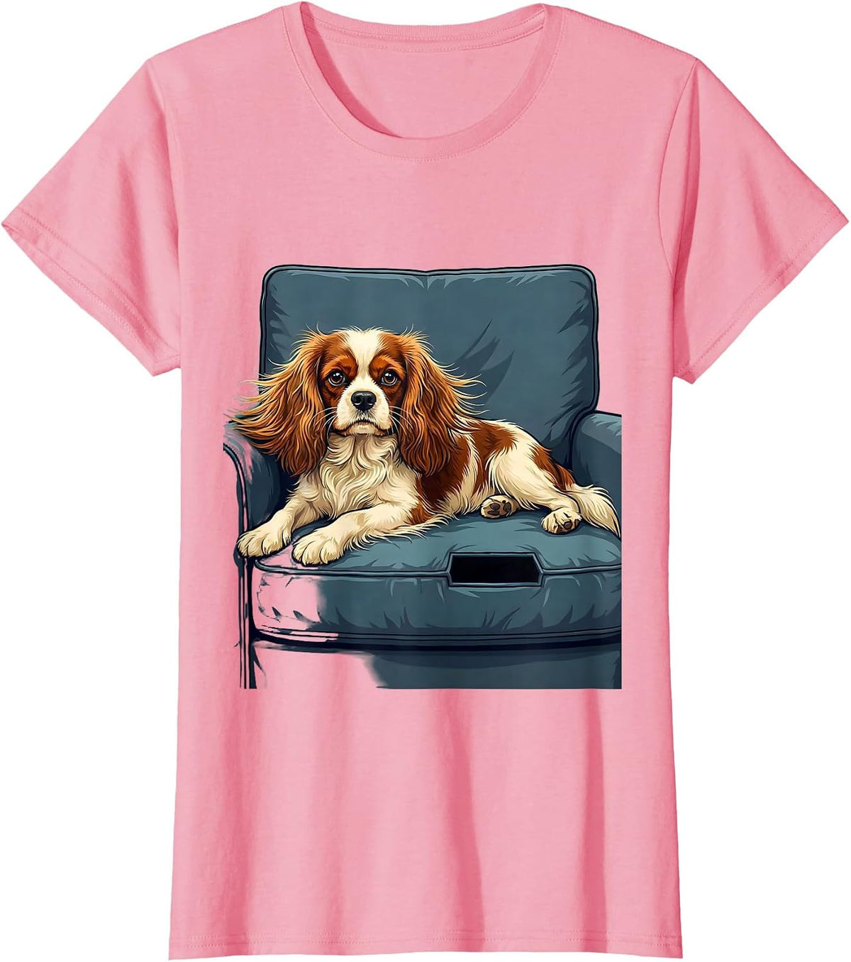Women's Cavalier King Charles Spaniel Flat Vector Dog Lover Gift T-Shirt - Pink