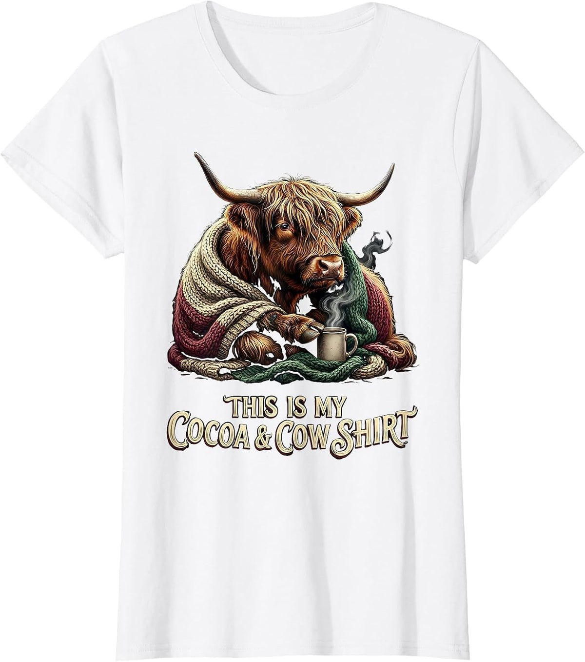 This Is My Cocoa & Cow Shirt Funny Highland Cow Christmas T-Shirt - White