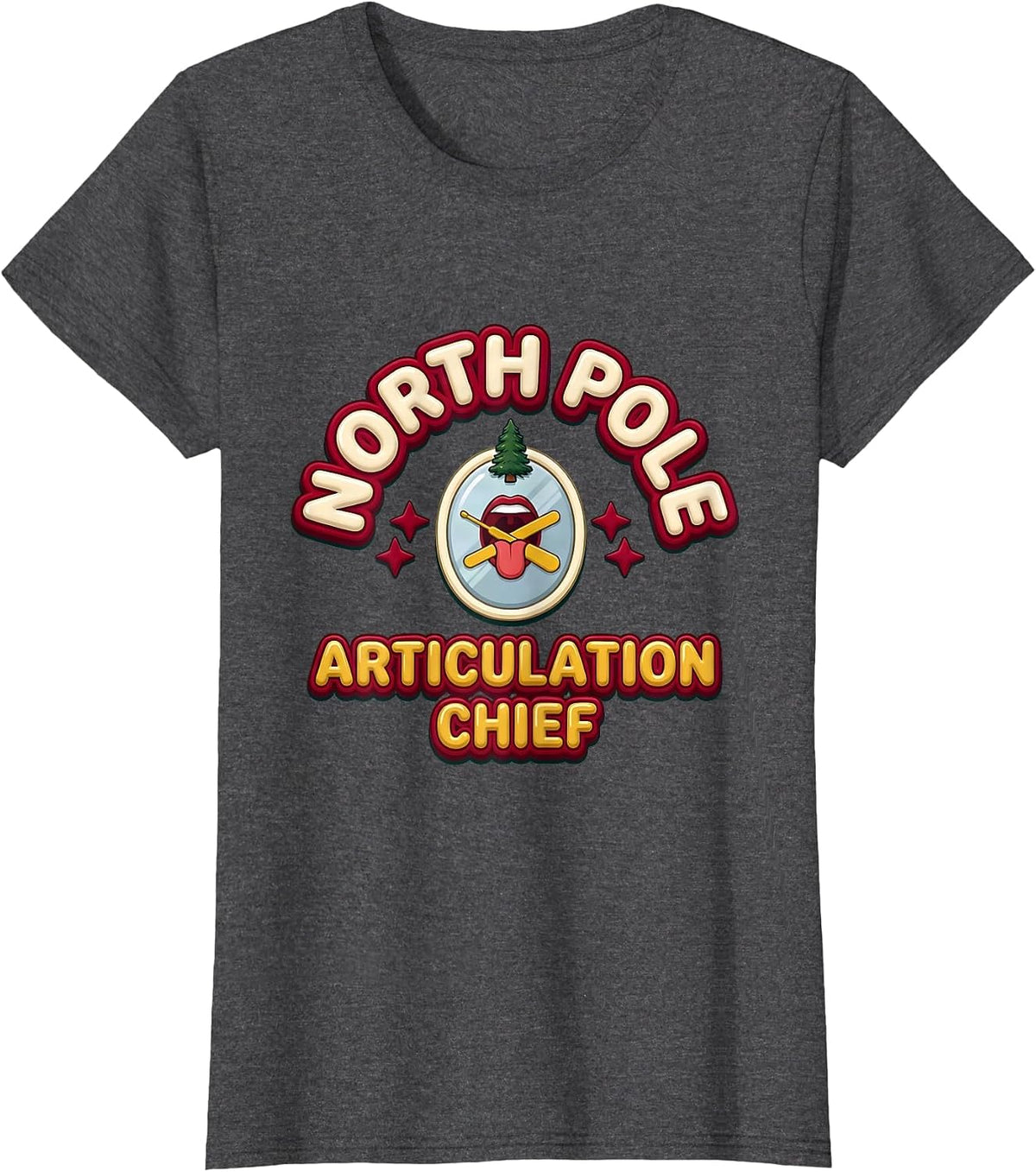 Women's North Pole Articulation Chief Bold Rounded Speech Therapist T-Shirt - Dark Heather Grey