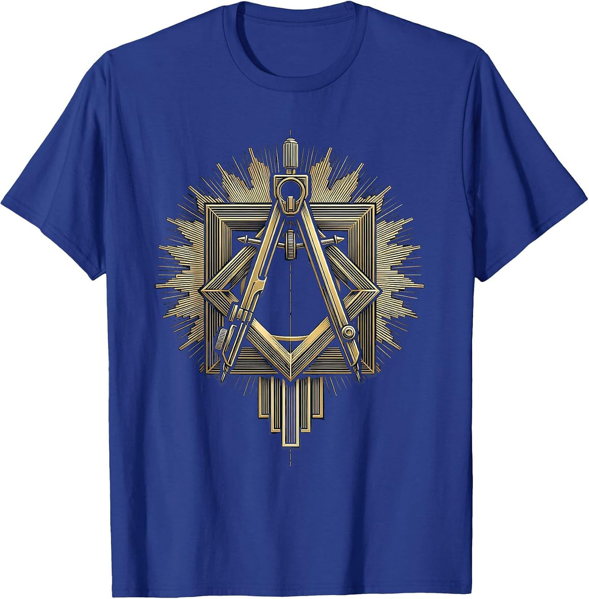 Men's Square and Compasses Art Deco Freemason Masonic Pride T-Shirt - Royal Blue