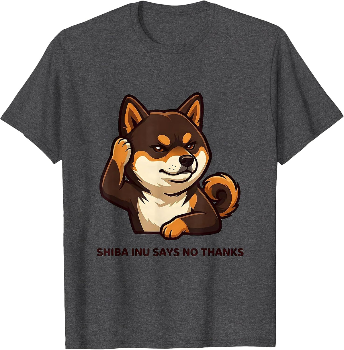 Men's Shiba Inu Says No Thanks Cute Kawaii Dog Lover Anime Humor T-Shirt - Dark Heather Grey