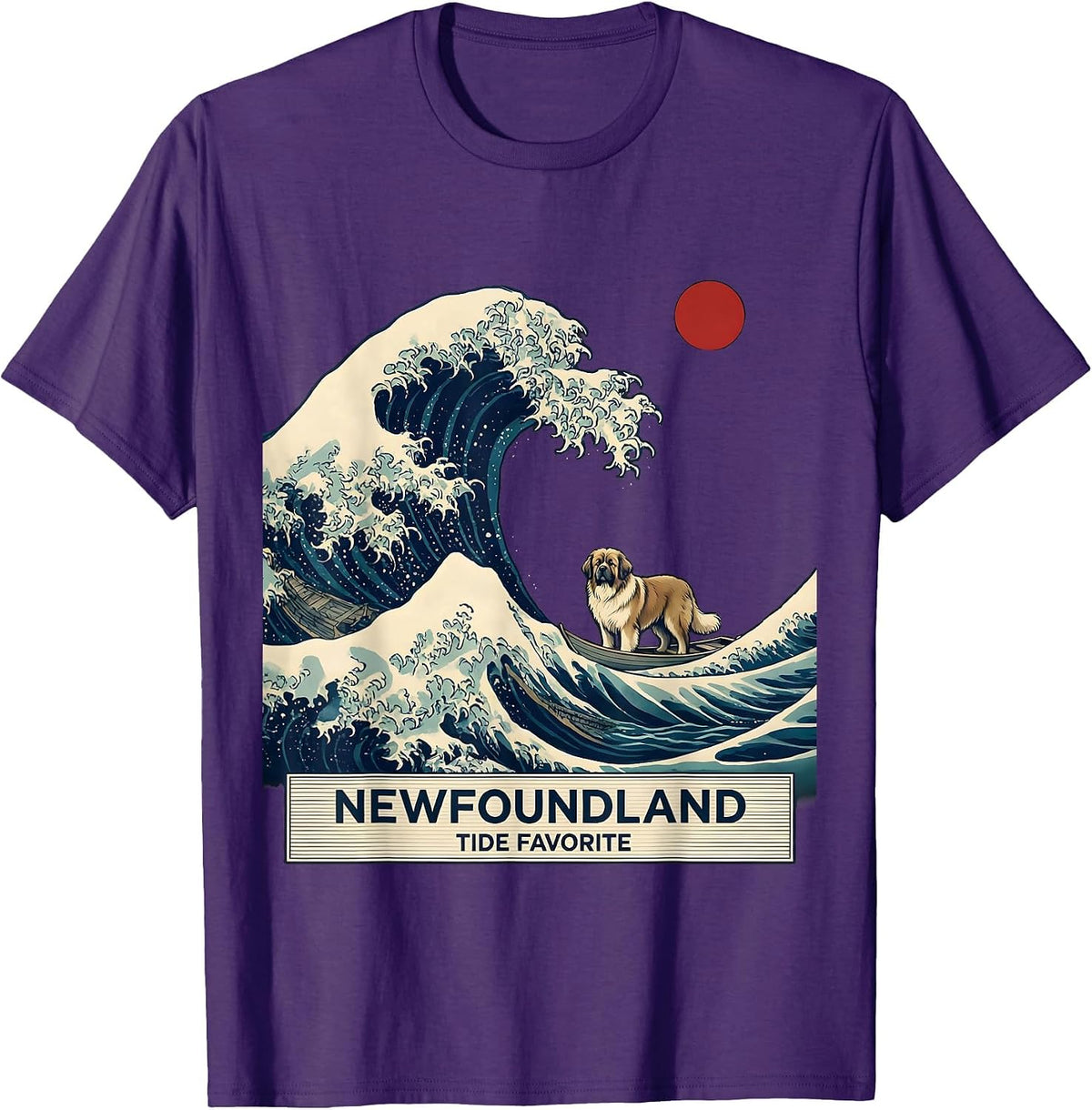 Newfoundland Tide Favorite Ukiyo-e Animal Surfing Breed T-Shirt - Purple