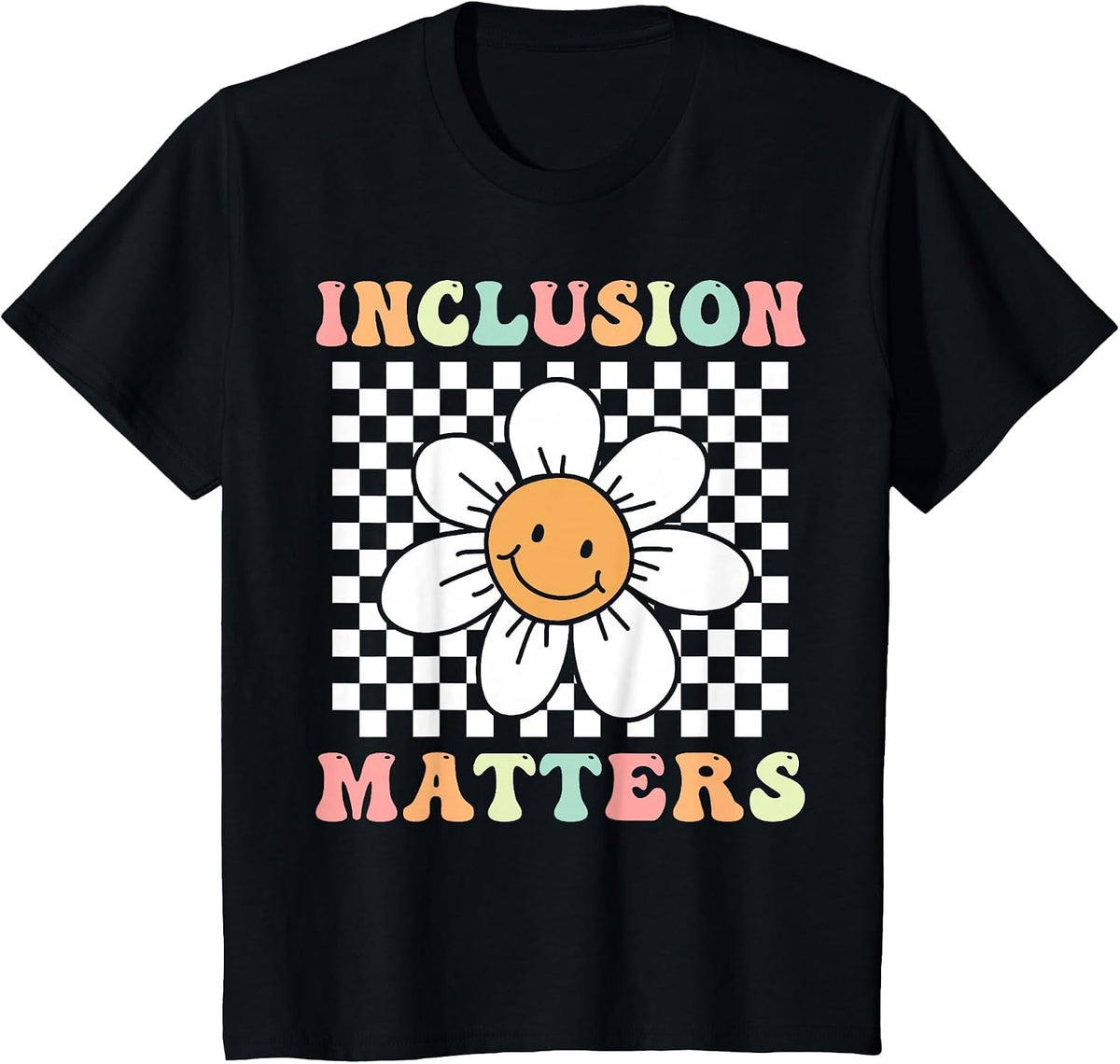 Groovy Inclusion Matters Cute Daisy Flower Special Education T-Shirt - Black