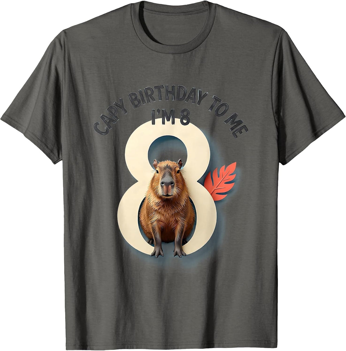 Men's Capy Birthday To Me! I'm 8 Funny Kids Age Pun Capybara T-Shirt - Asphalt Grey