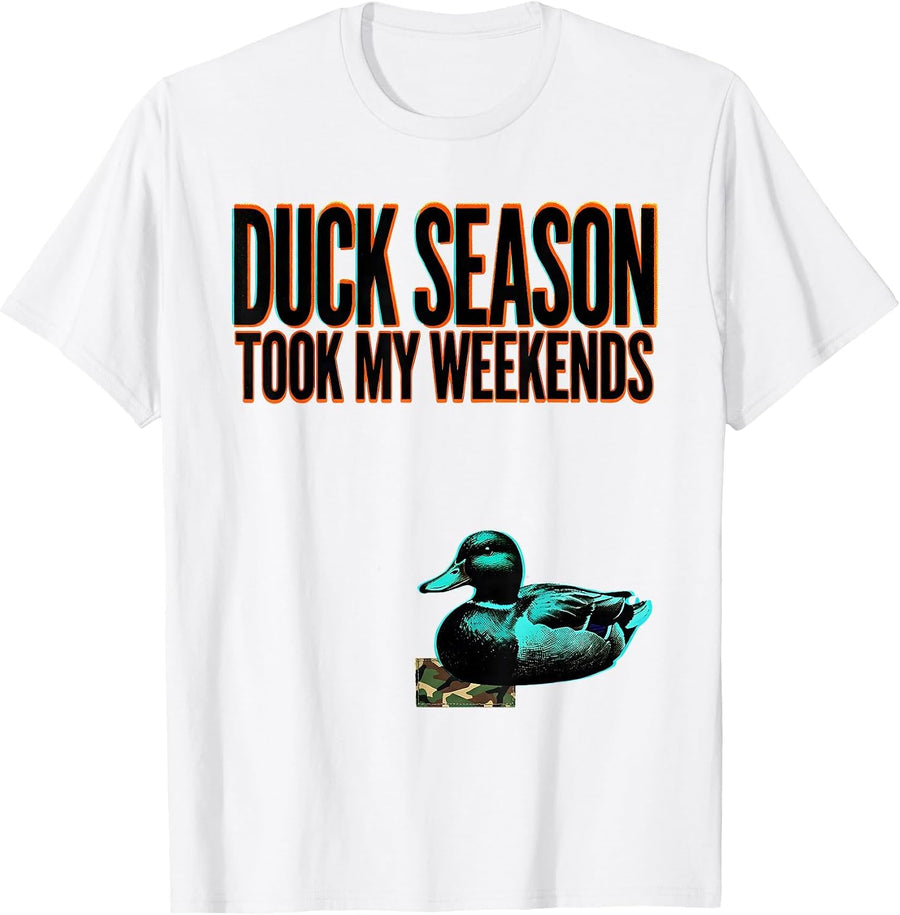 Men's Duck Season Took My Weekends Camo Hunting Youth Teens T-Shirt - White