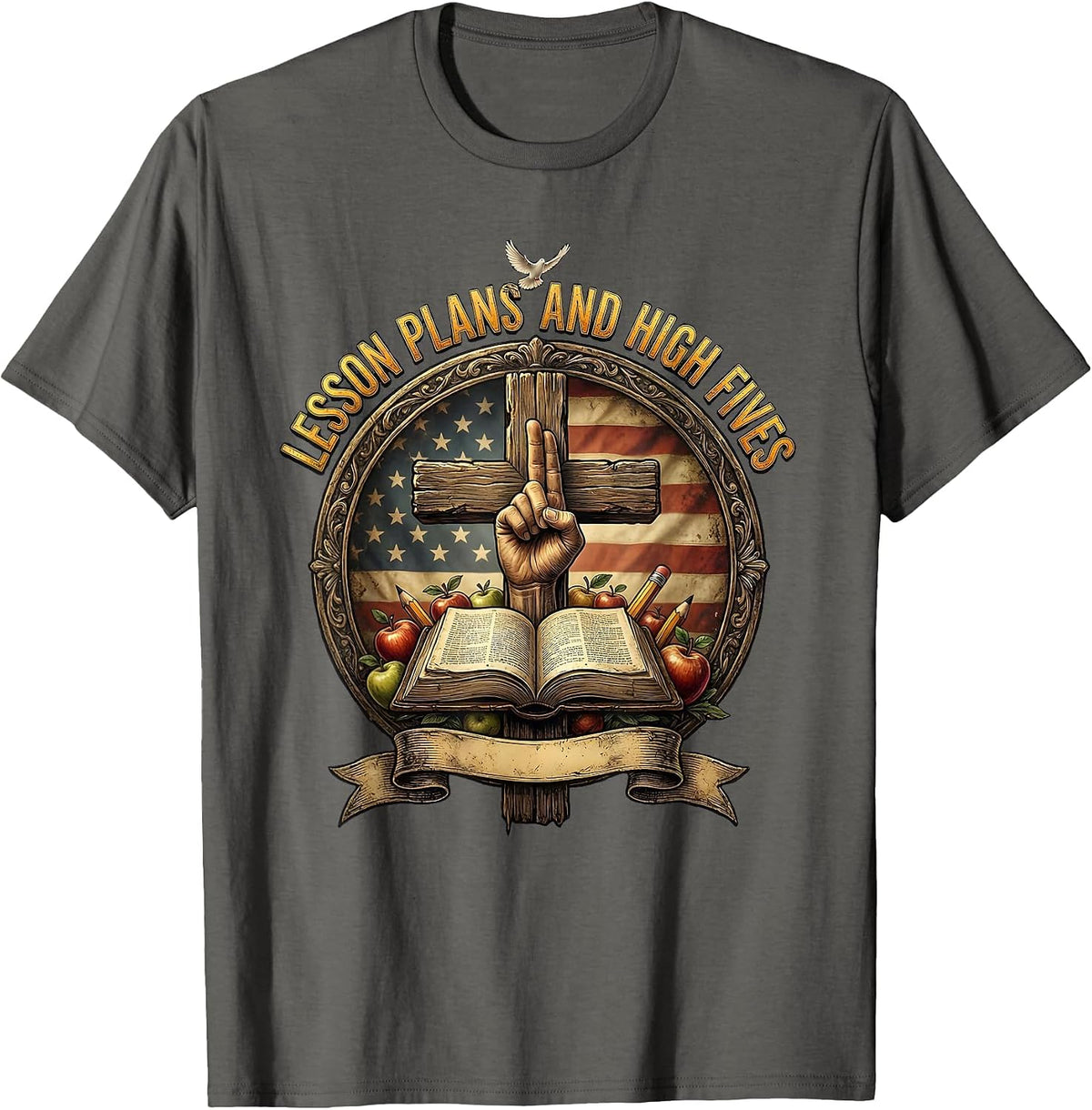 Lesson Plans and High Fives Teacher Design T-Shirt - Asphalt Grey