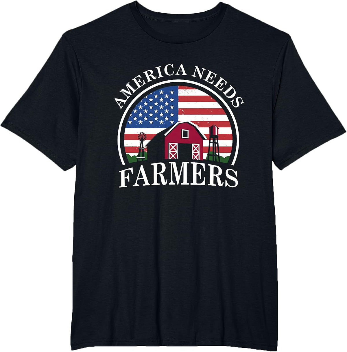America Needs Farmers | American US Flag | Tractor T-Shirt - Black