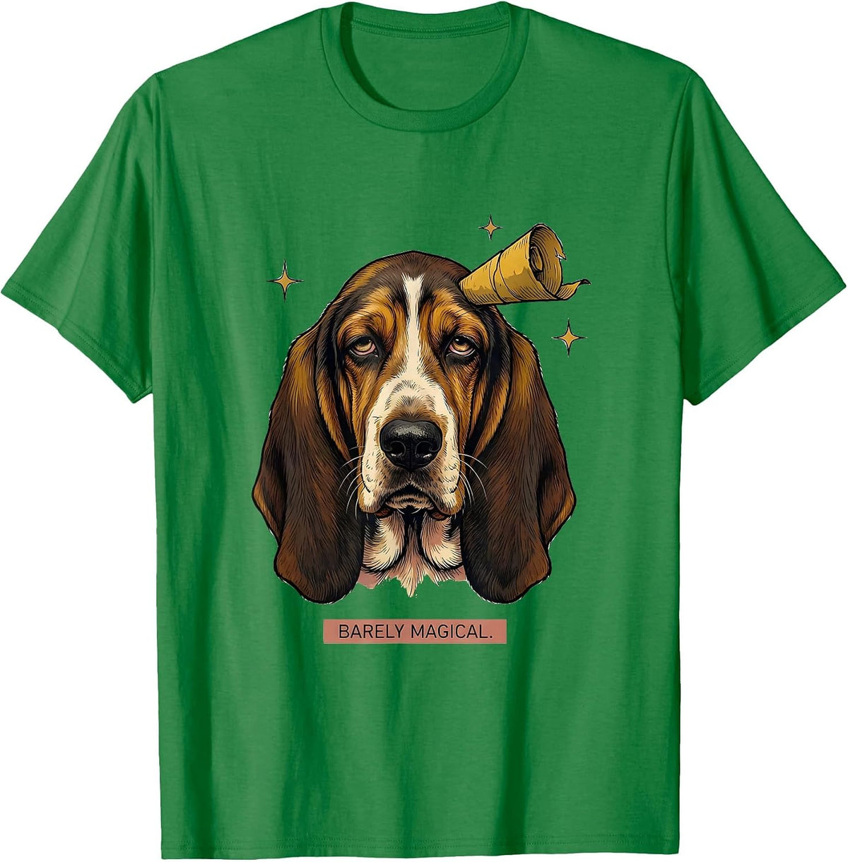 Men's Barely Magical Funny Basset Hound Unicorn Novelty Humor T-Shirt - Kelly Green