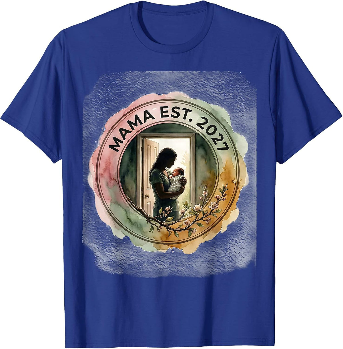 Men's Mama Est 2027 Minimalist Elegant Font Family Keepsake T-Shirt - Royal Blue